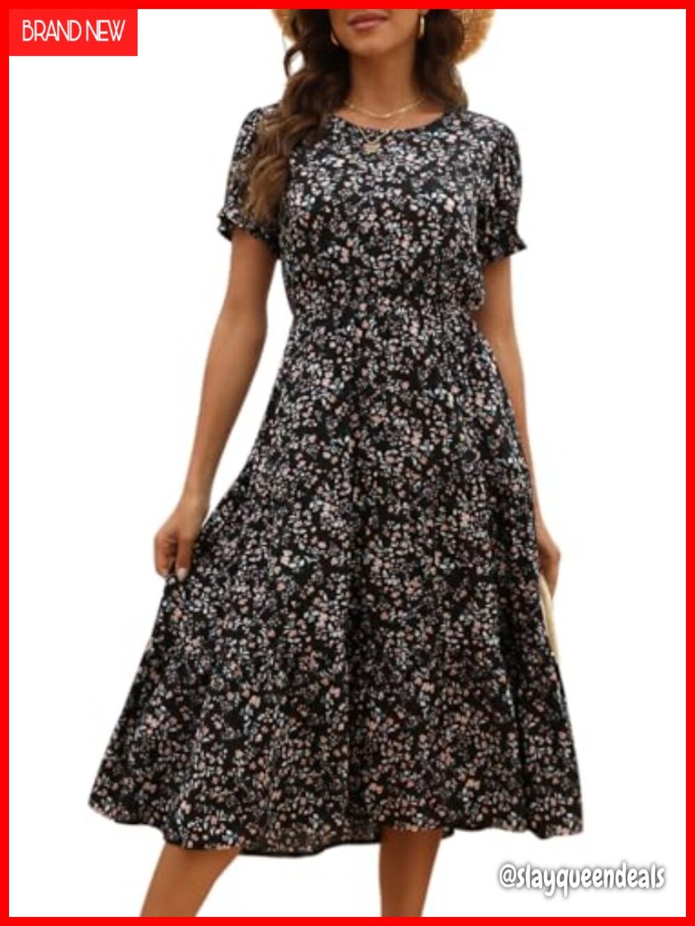 Floral Midi Dress with Pockets Modest Wedding Guest
